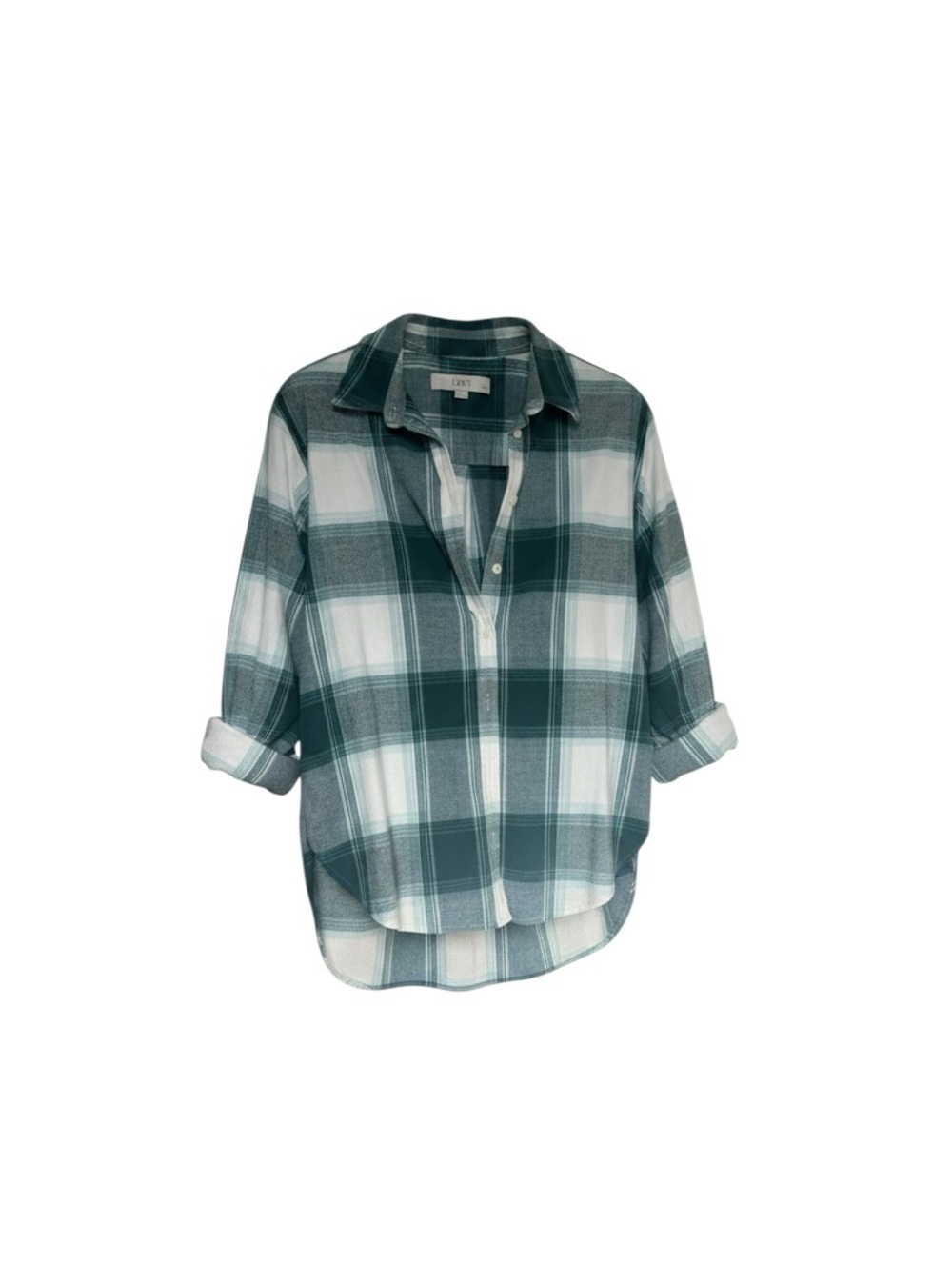 LOFT Green and White Plaid Button-Down Shirt